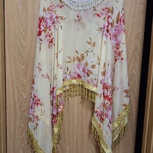 Chic Floral Women Blouse with Gold Fringe